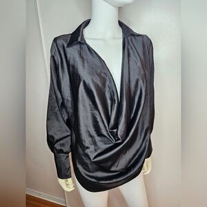 Beautiful Satin Blouse With Drop Neckline and Slit Sleeves